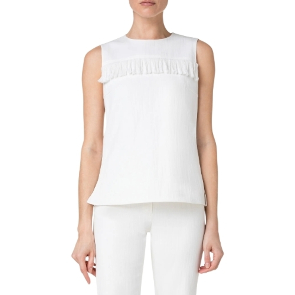 Akris Punto Sleeveless White Top with Ruffle Trim